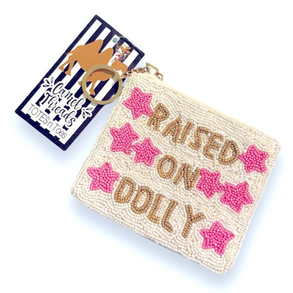 Camel Threads Raised On Dolly Beaded Coin Purse Small Pouch White Gold Pink Star - Picture 8 of 9